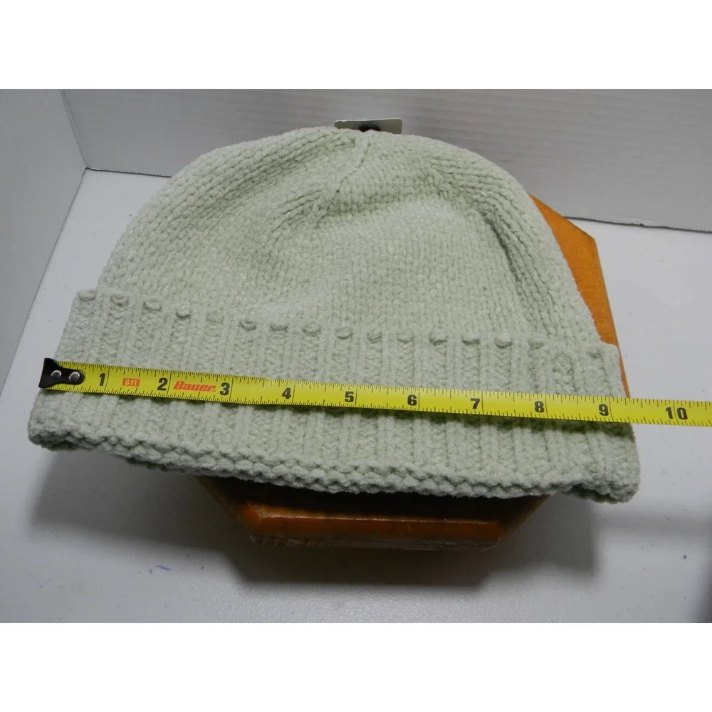 Womens Sage Green Chenille Knit Beanie Cuffed Winter Hat One Size Soft Cozy